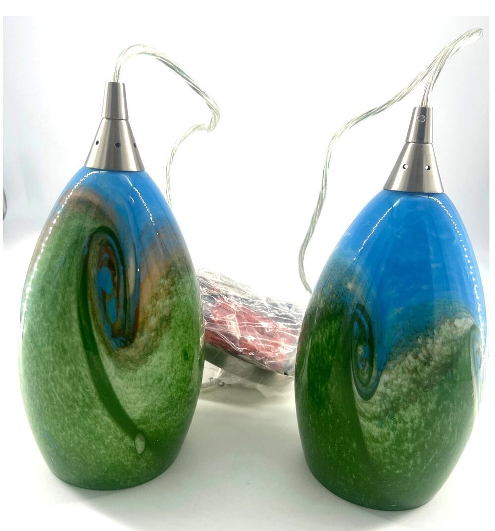 Hand Blown Pendant Light Art Glass Blue Green Marble Hanging Lamps Lighting NEW